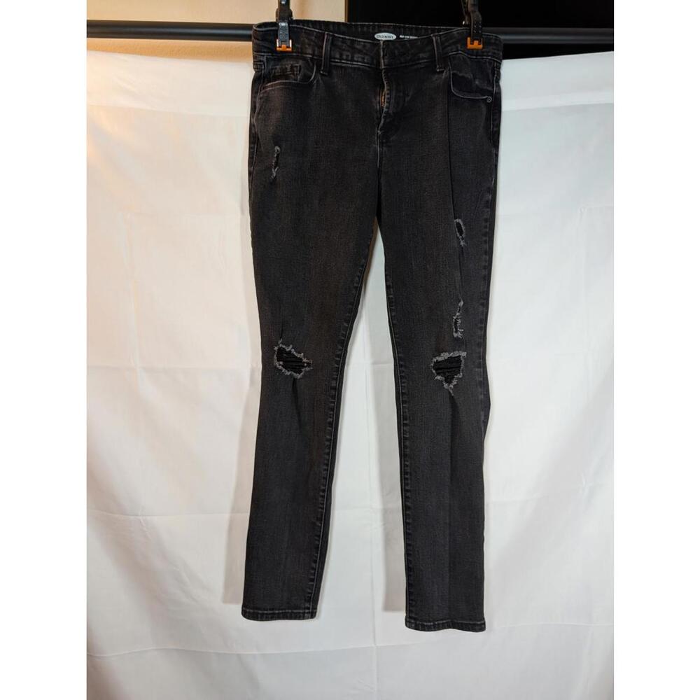 Old Navy Pop Icon Skinny Black Distressed Jeans Women's Size 10 Mid Rise